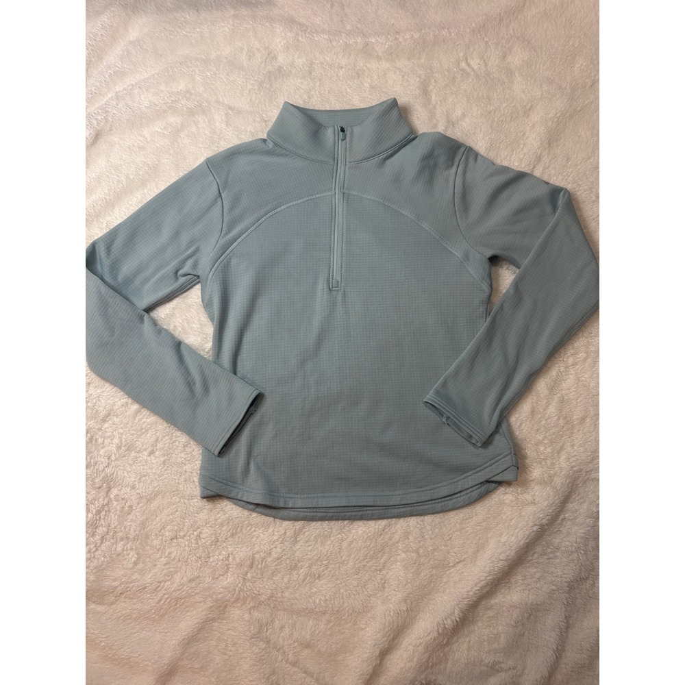 Asics 1/4 Zip Pullover Women Small Blue Waffle Grid Fleece Excellent Active Top